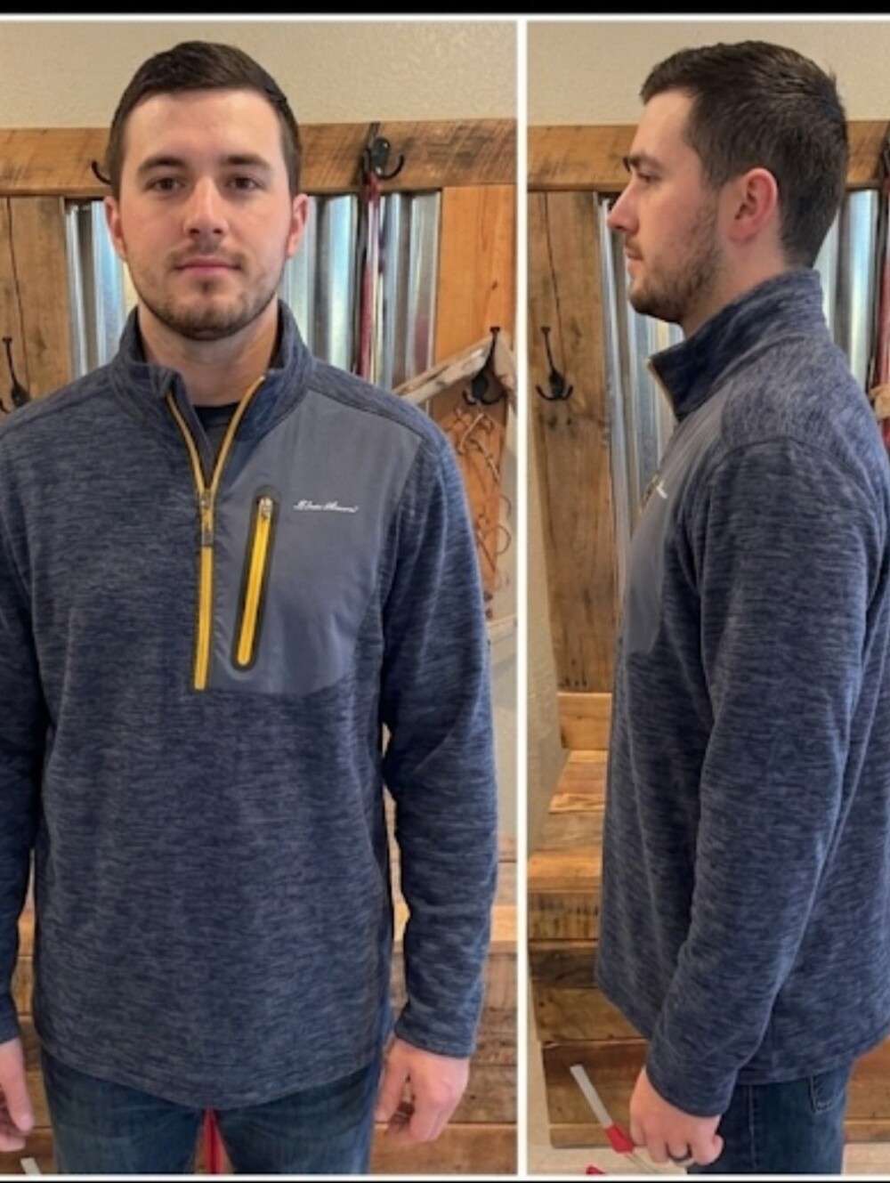 Eddie Bauer charcoal grey fleece pullover mens L 1/4 Zip